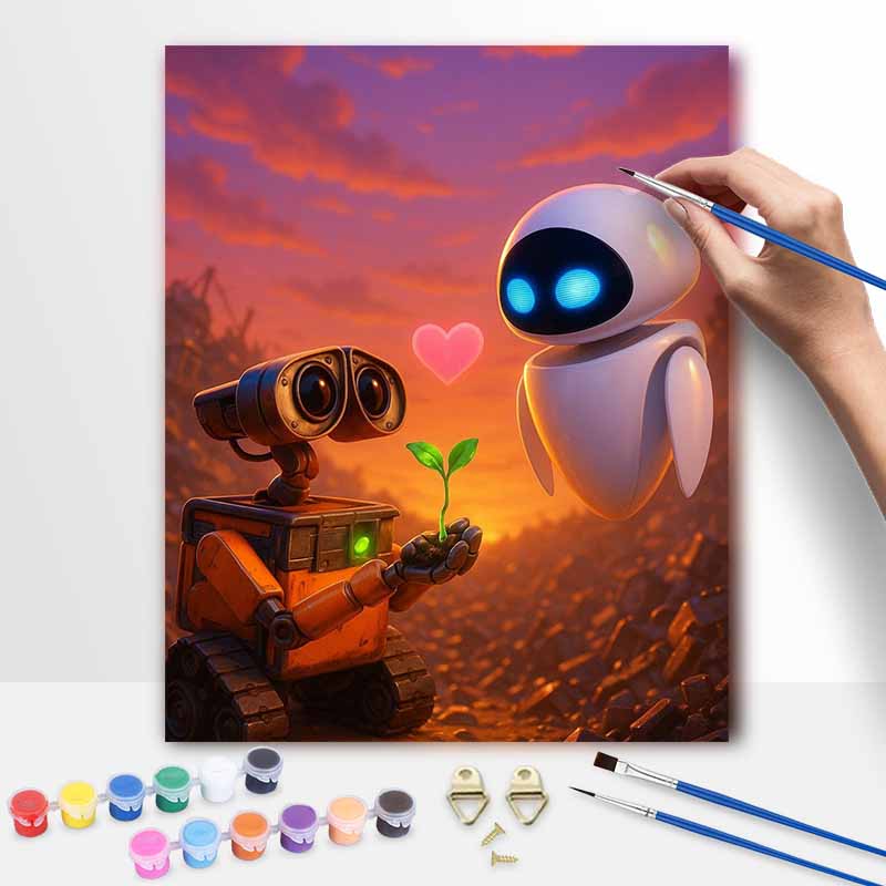 Disney WALLE and Eve Heart Plant Oil Painting Kit Home Decor Gift 20x30cm