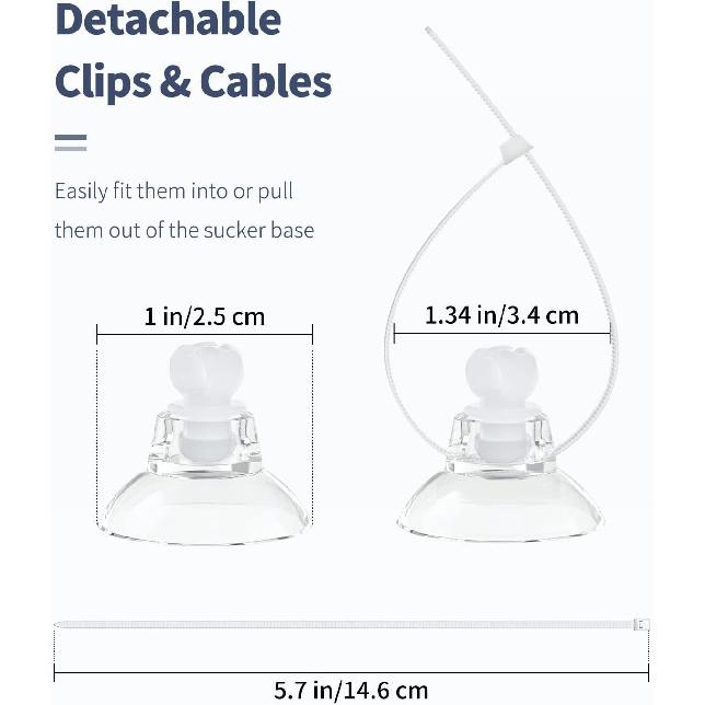 Pawfly 20 Pack Aquarium Suction Cups with Clips and Adjustable Zip Ties Cables Fish Tank Tools for Binding Moss Holding Airline Tubing Decorations