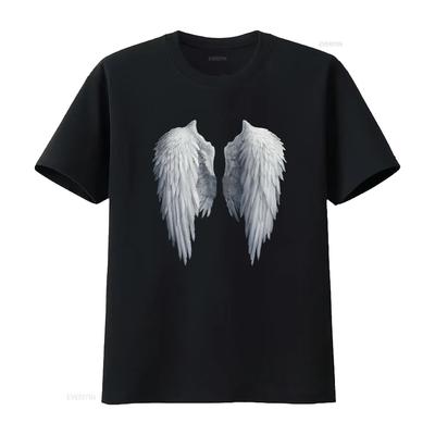 Fancy Womens Fashion Angel Wings Simple Cute T Shirt Black Vintage Washed Graphic Homme Soft Stretched Stylish Versatile Unisex
