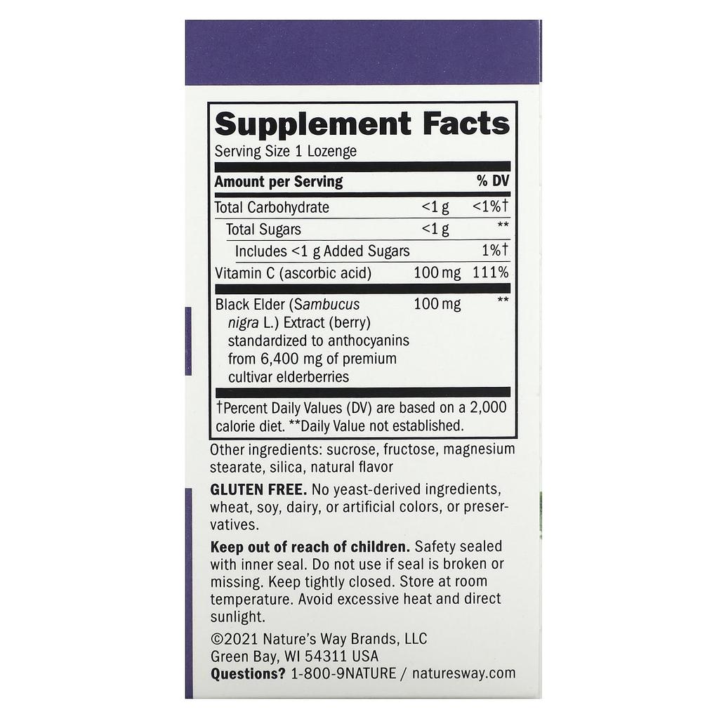 Nature's Way Sambucus, Standardized Elderberry with Vitamin C, Original Lozenge Tablets, 30 Tablets