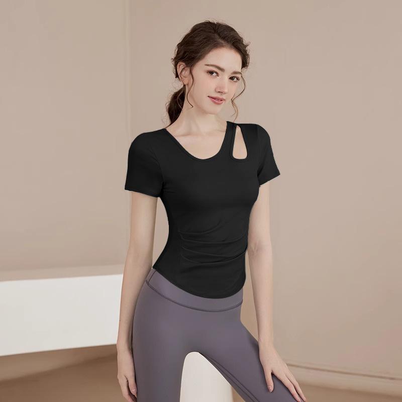 

Женская приталенная быстросохнущая футболка для йоги и бега - Дышащий фитнес-топ с утяжкой талии для лета. Extra Large