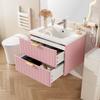 Hanging Single-Basin Wash Cabinet, Double Storage, Moisture-Resistant MDF, Dirt-Resistant Ceramic, Lacquer-Free Melamine Surface, Space-Saving, Pink