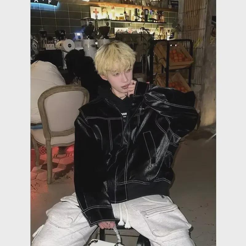 Unisex Vintage Red Leather Jacket: Loose, Casual Autumn Retro Style