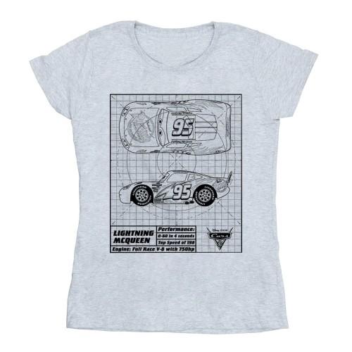Disney Womens/Ladies Cars Lightning McQueen Blueprint Cotton T-Shirt