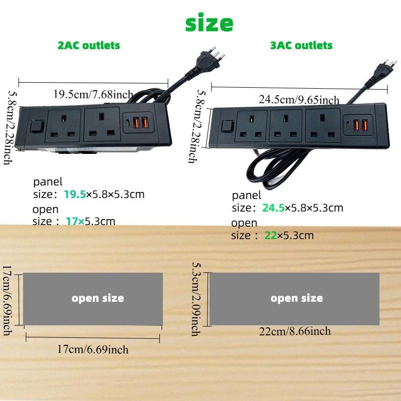 USB Type-C Extension Power Strip AC110-250V Socket Plug Built-in Desktop Hidden Outlets Socket Home Office Concealed Socket