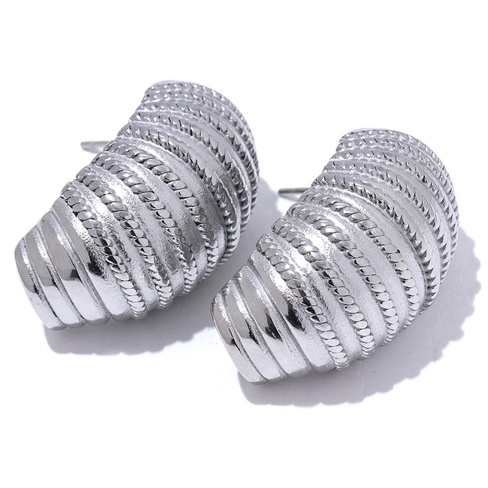 Yhpup Fashion Stainless Steel Geometric Croissant Stripe Earrings Waterproof Gold Silver Color Metal Texture Daily Jewelry New