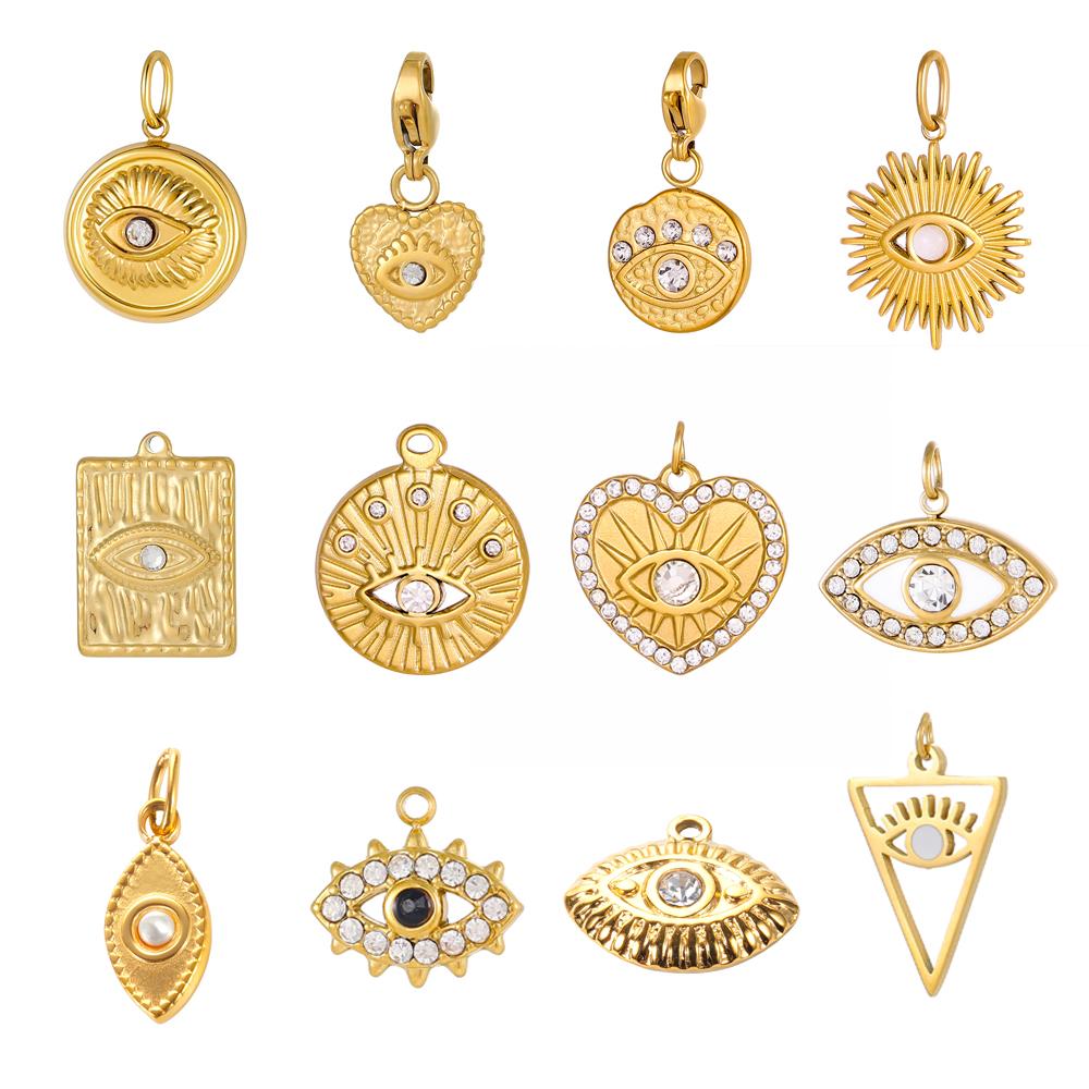 3PCS/LOT CARLIDANA Evil Eye Charms, Gold Plated Stainless Steel Zircon Pendants for DIY Jewelry Making