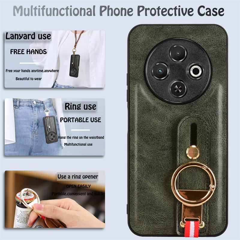 For Tecno Spark 30C Fashion Wrist Strap Phone Holder Case For Tecno Spark 30C Leather Style Case Drop-Resistant Cover