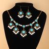 Bohemian Vintage Crystal Rhinestone Necklace and Earrings Set for Women , Geometric Ethnic Style Jewelry