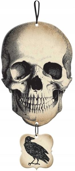 Dekoracja Wisząca Czaszka Kruk Halloween 44Cm