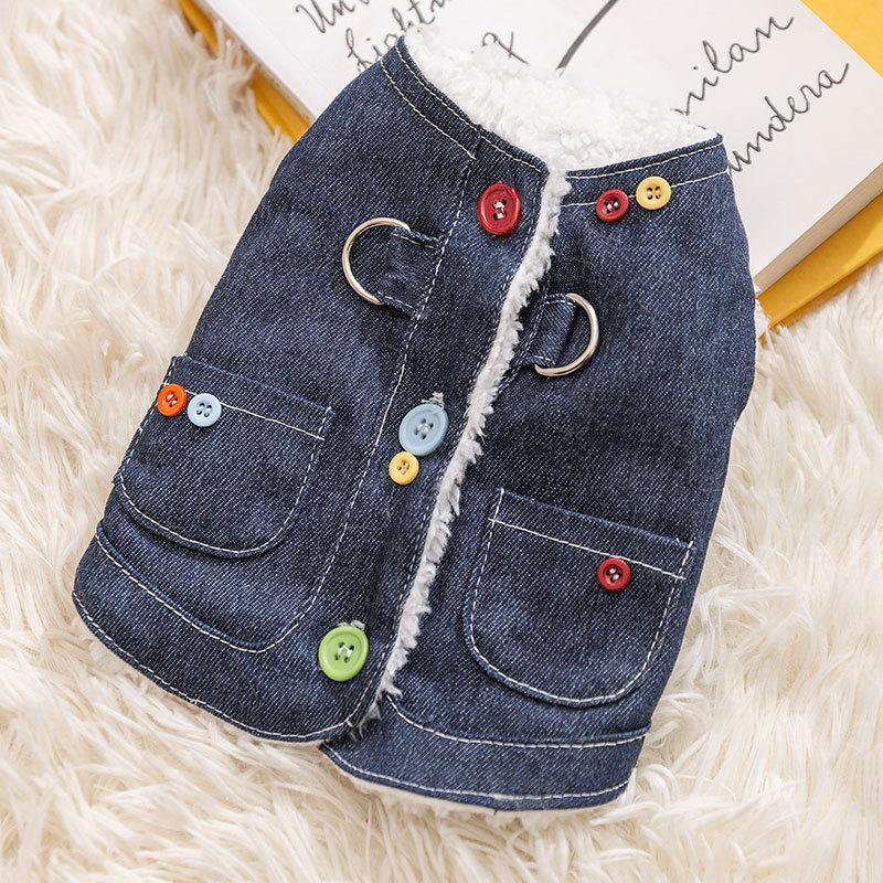 

Autumn and winter velvet warm denim cat into cat warm two feet cotton coat dog teddy than bear pet cat clothes L (recommended weight 8-5.5 kg)
