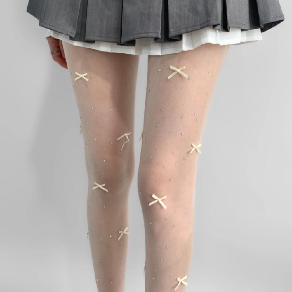 Sexy Shiny Diamond Bowkont Embroidery Tights Ultra-Thin Butterfly Knot Butterfly Knot Stockings JK Style Diamond Tights Girls