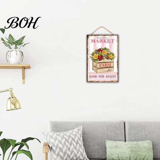 Farmhouse Wall Art Summer Wooden Hanging Sign, Welcome Sign Front Door Decor with Floral Pattern Rope, Colorful Hanger for Seasonal Beach House