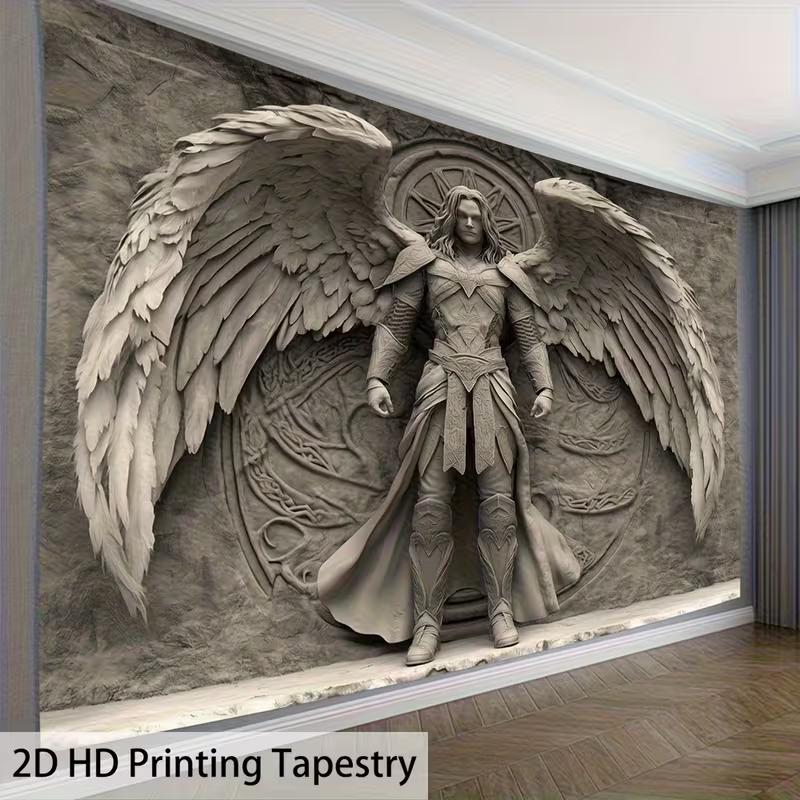 2D Grey Archangel Statue Tapestry Aesthetic Room Background Decor