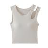 White Hollowed Camisole for Women – Summer Short Top with Built-In Bra, Exposed Navel, Sexy Innerwear