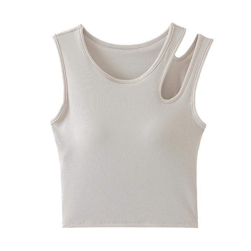 White Hollowed Camisole for Women – Summer Short Top with Built-In Bra, Exposed Navel, Sexy Innerwear