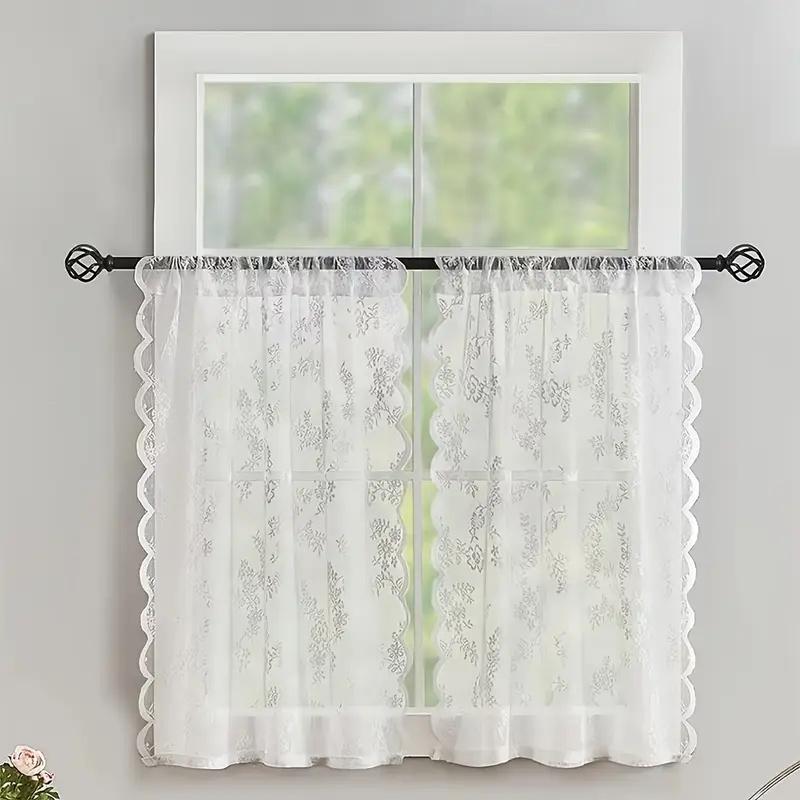 1 Stuk Semi-Transparant Vintage Bloemenborduursel Gordijn, Geschikt voor Kleine Ramen en als Decoratie voor de Woonkamer 75X114Cm wit