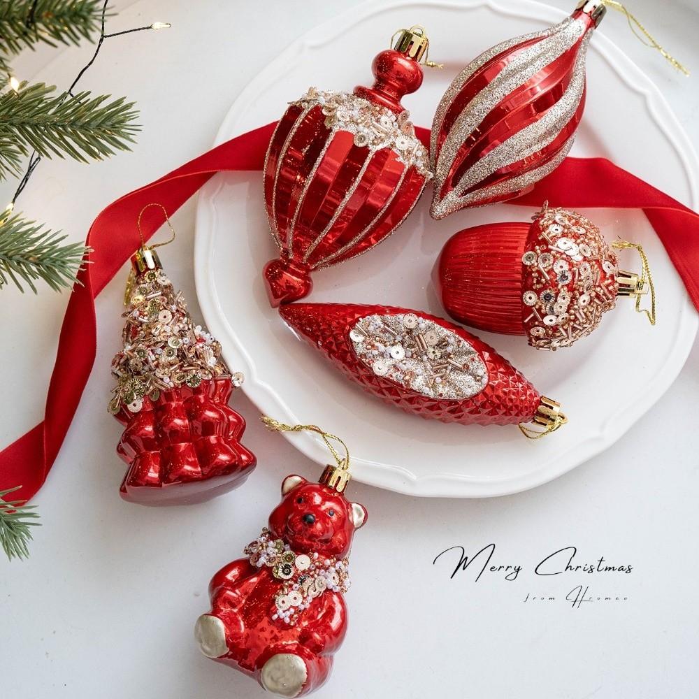 Red Christmas Tree Pendants Plastic Xmas Tree Pendant Home Decoration