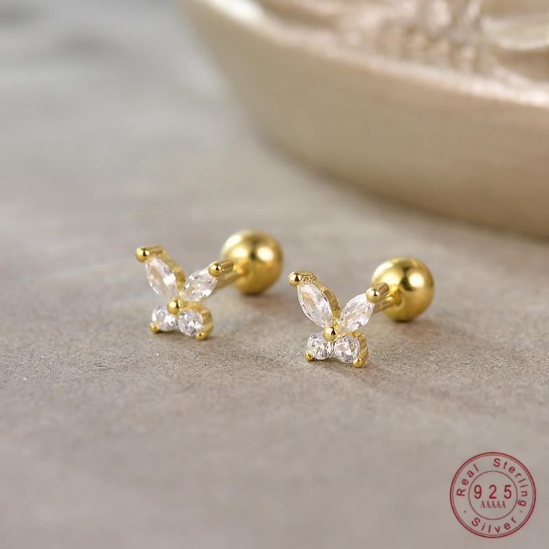 925 Sterling Silver Korean Mini Cute Butterfly Zircon Stud Earrings for Women Fashion Exquisite Jewelry Gifts