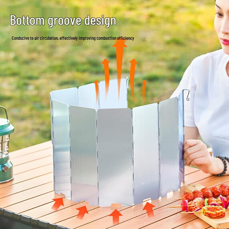 10Pcs Camping Wind Shield for Gas Stove, Foldable Aluminum Wind Screen with Storage Bag