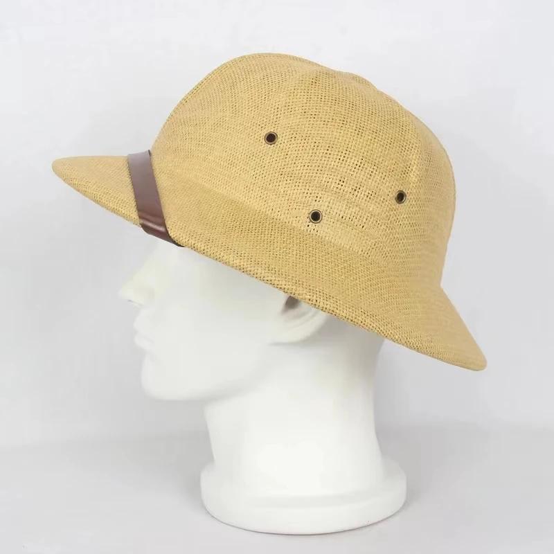 My Extreme Outdoor Activities Men's Grey 2025 100% Straw Helmet Pith Sun Hat Summer Vietnam War Army Hat Dad Boater Bucket Hats Safari Jungle Miners Cap 56-58Cm