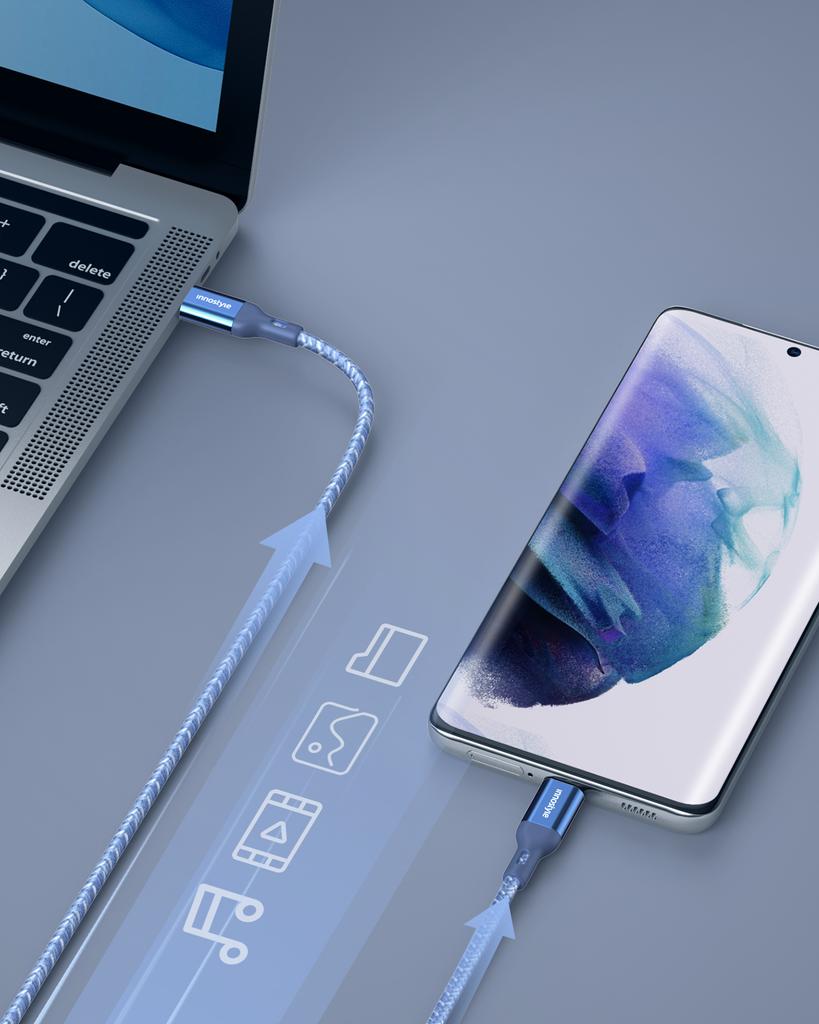 Innostyle Powerflex Usb-C Fast Charging Cable For Iphone Samsung 3A 60W Kevlar 2M Blue
