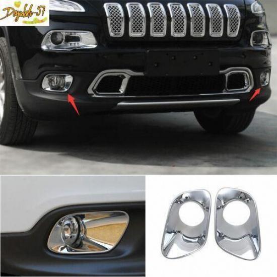 For Jeep Cherokee 2014 2015-2018  2PCS Chrome Front Fog Light Lamp Cover Trim