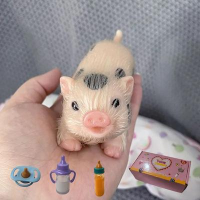 5 Inch Silicone Pig Doll Toy Mini Soft Lifelike Silicone Pig Doll Reborn Silicone Pig with Accessories for Kids Gift Christmas