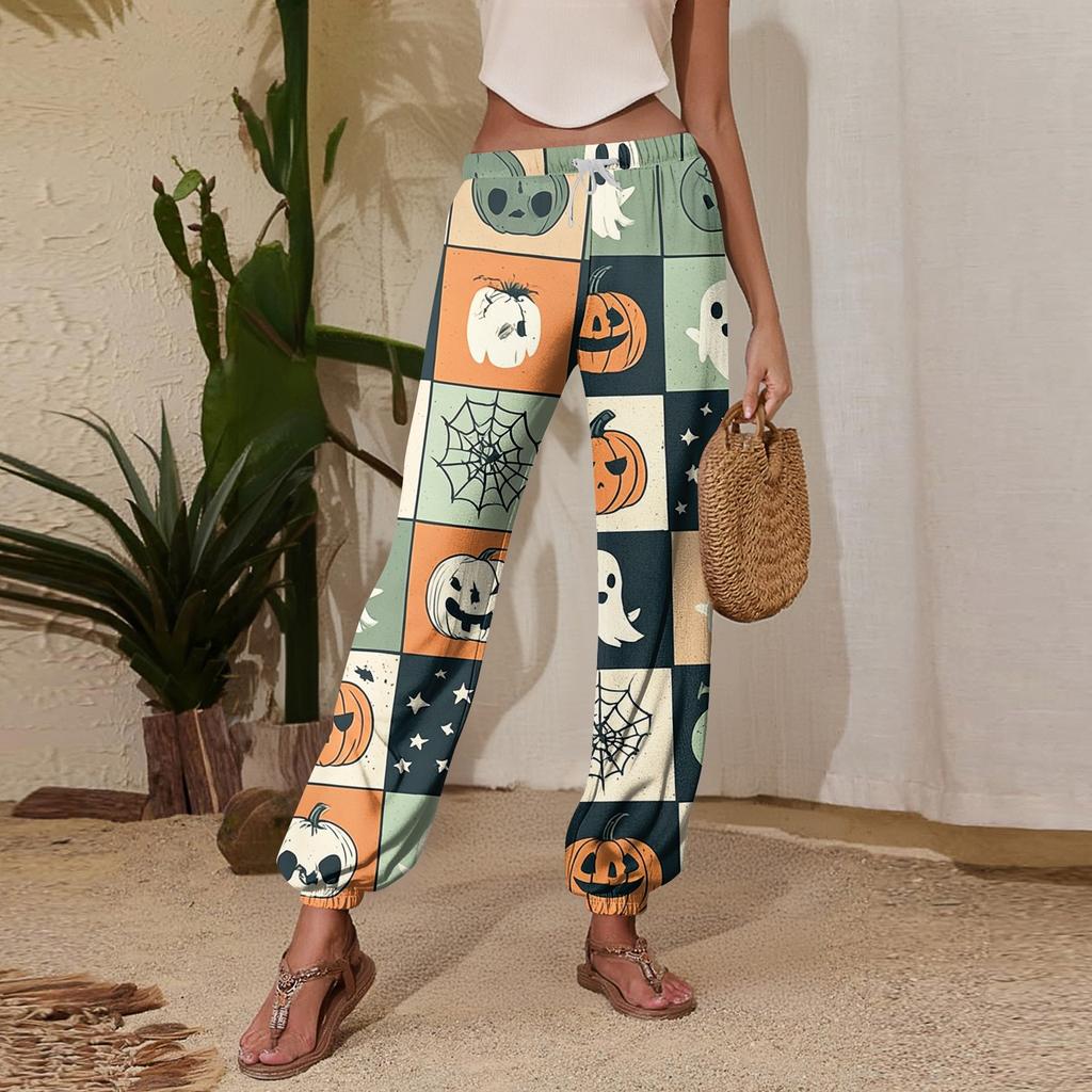 Women's Halloween Print Joggers Drawstring Elastic Waist Tapered Leg Casual Sweatpants