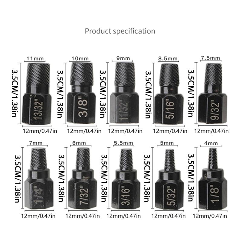 10 Pcs Damaged Broken Screw Extractor Easy Out Stripped Screw Remover Hexagon Head Bit Socket Wrench Bolt Remover Tool