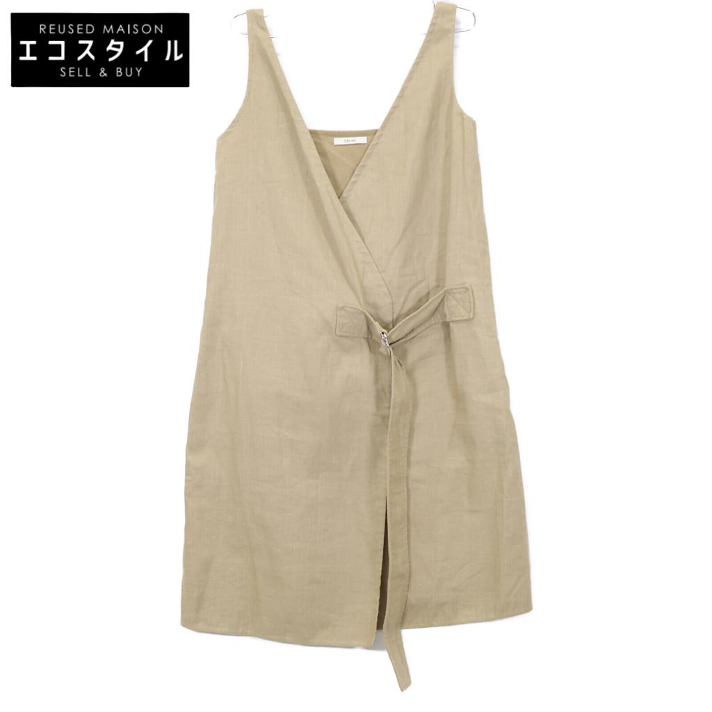 Celine 2 6O05/5124 Beige Linen Cotton Sleeveless Wrap Belted Jacket Jacket 38 beigeUsed