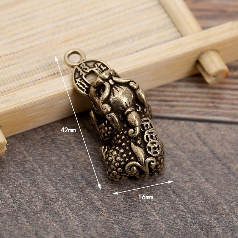 Vintage Brass Pixiu and Kirin Pendant Keychain for Men and Women