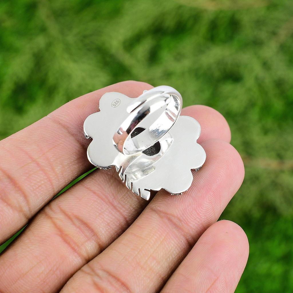 Solitaire Flower Adjustable Ring 925 Silver Natural Chevron Amethyst