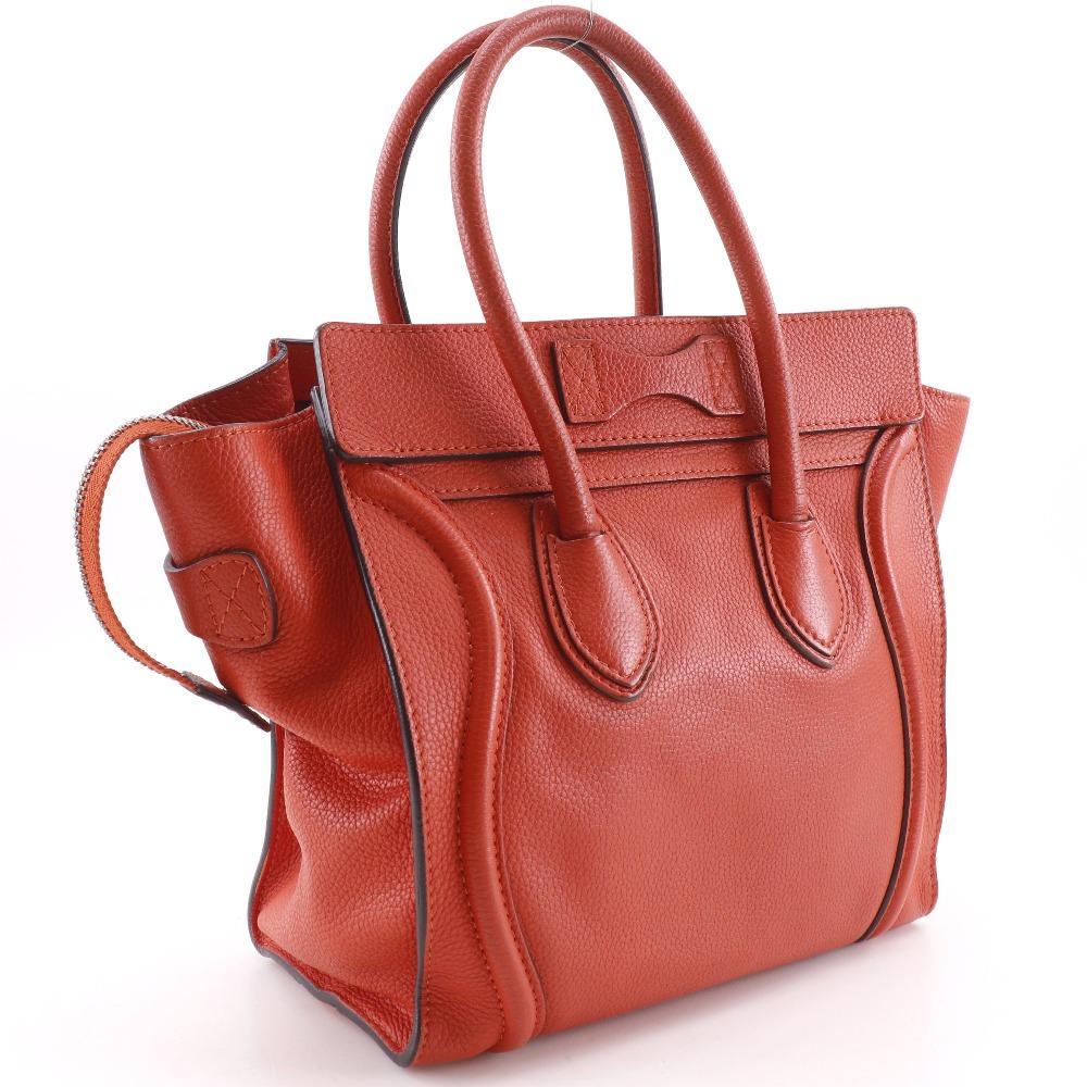 Celine Luggage Handbag Micro Shopper Red/Orange Leather Women Used