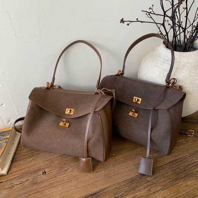 Geantă de mână tote crossbody de damă 2025 Retro cu suprafață din piele întoarsă toamnă/iarnă