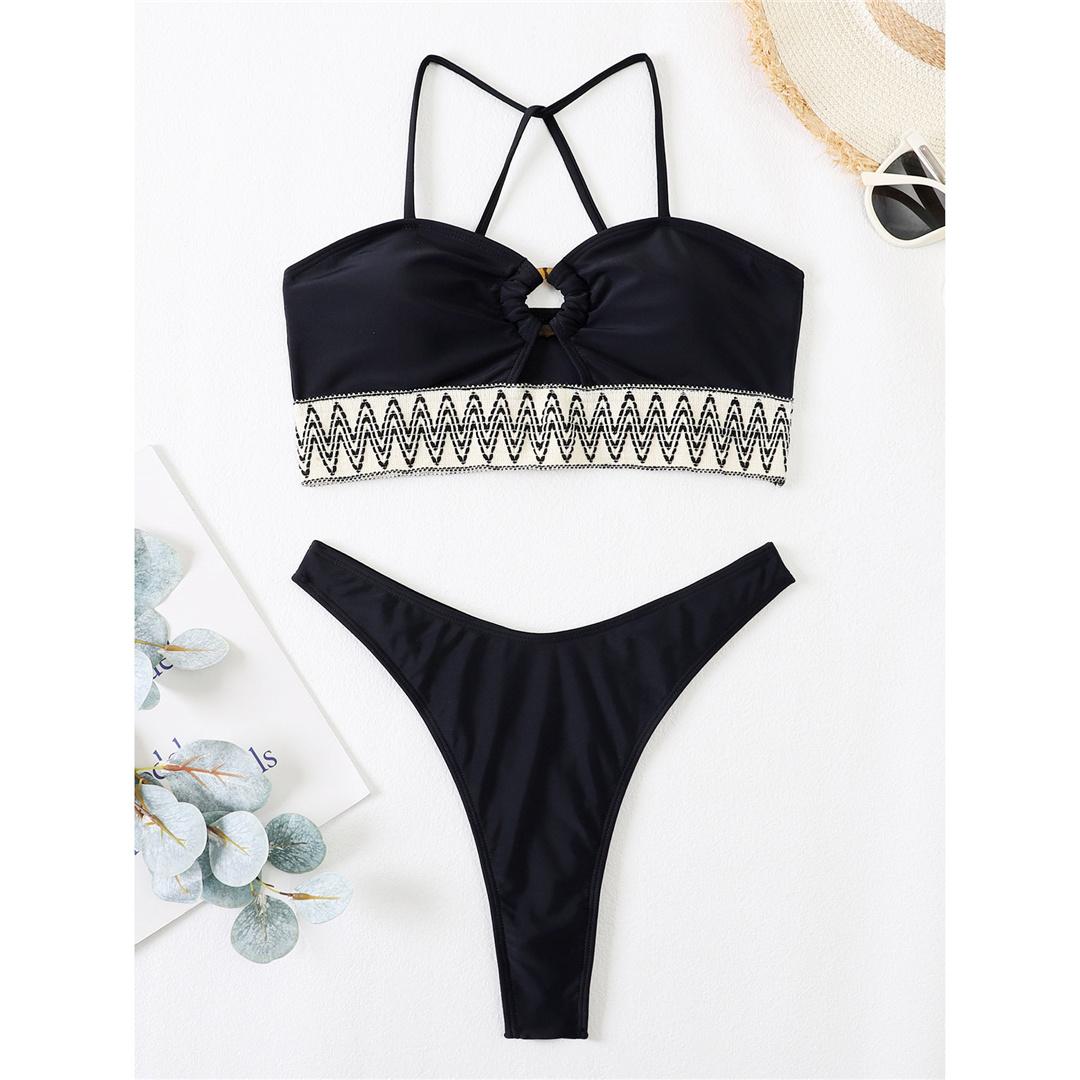 

Сращивание крест-накрест сзади скрепляет ягодицы бикини женский купальник женский купальник из двух частей бикини комплект купальный костюм купальник леди S чёрный