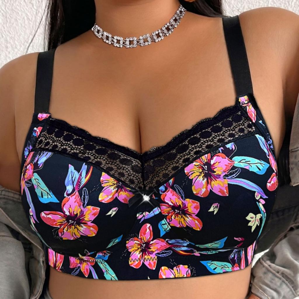 Plus‑Size Bra European American Sexy Y2K Print Breathable Comfort No‑Padding Minimizer Lingerie for Large Bust