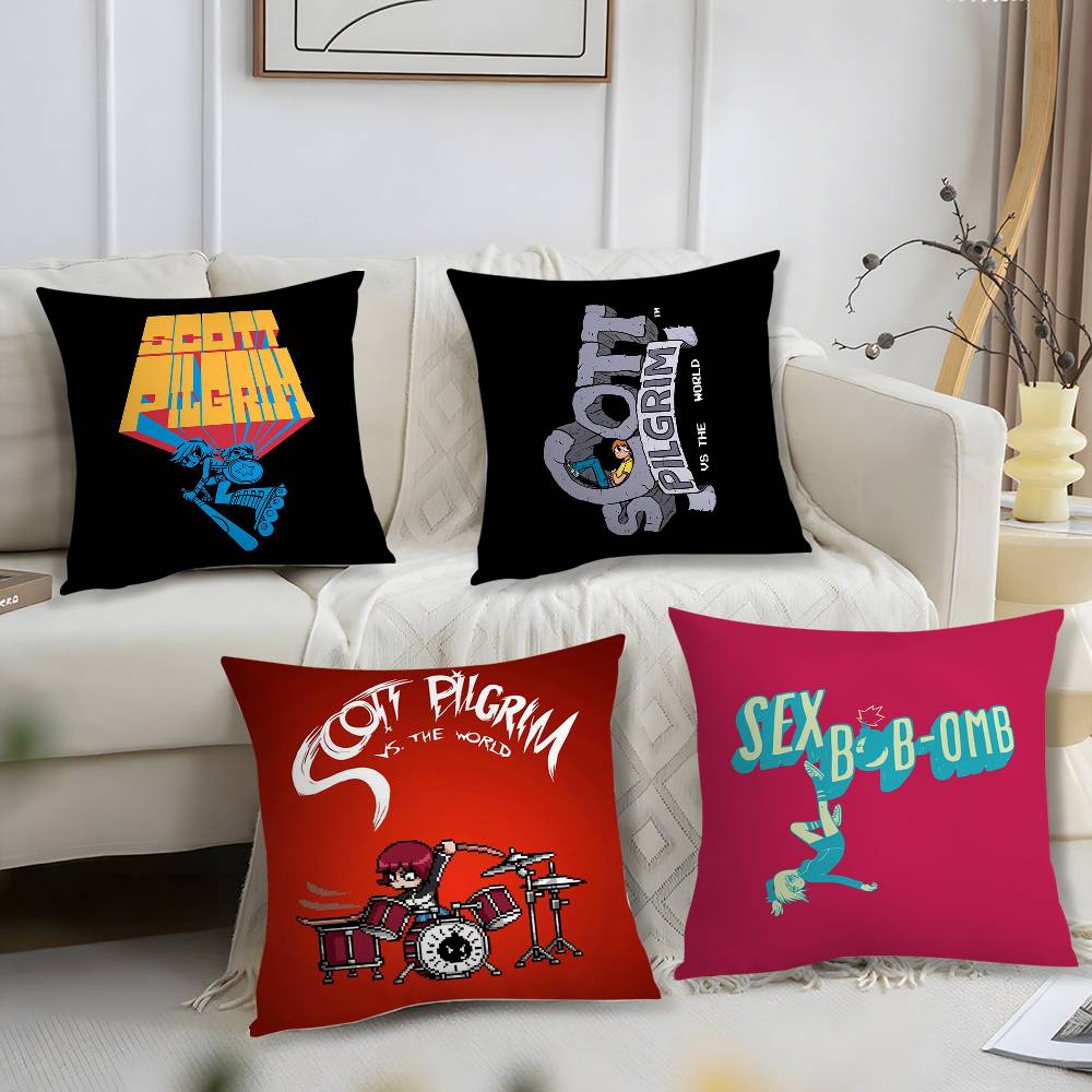 Cartoon S-Scott P-Pilgrim Pillow Case Office Sofa Dorm Chair Back Short Plush Double-sided Printing Home  Cushion Cover