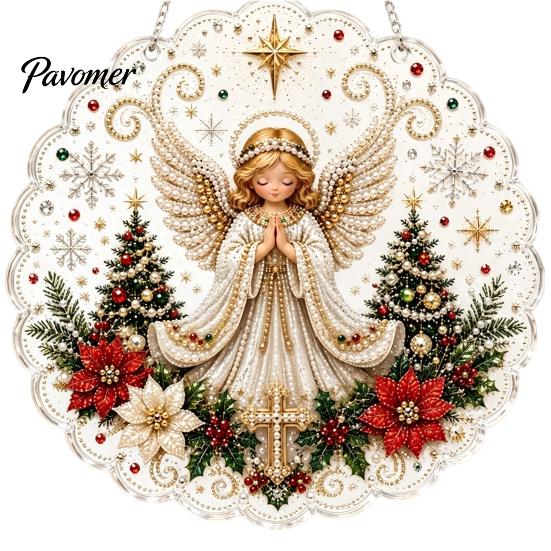Religiöse Feiertagsdekorationen Weihnachten Perlmuttmalerei Sonnenfänger-Set, 3D Krippe/Weihnachtsmann/Vogel/Baum Festliche Heimdeko Akzente Perlen