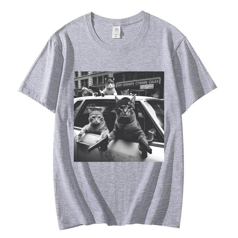 Funny Cat Gang Meme Graphic T Shirts Men's Women's Fashion Vintage Short Sleeve T-shirt High Quality Cotton Oversized T-shirts
