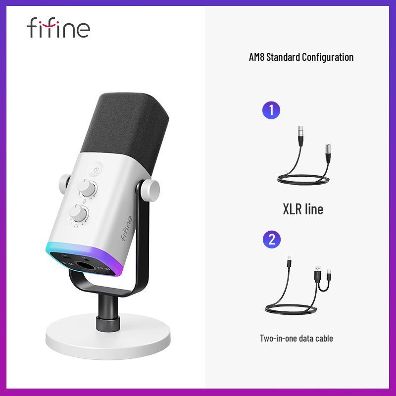 Fifine AM8 RGB Динамический микрофон с шумоподавлением для игр, стриминга и настольного использования