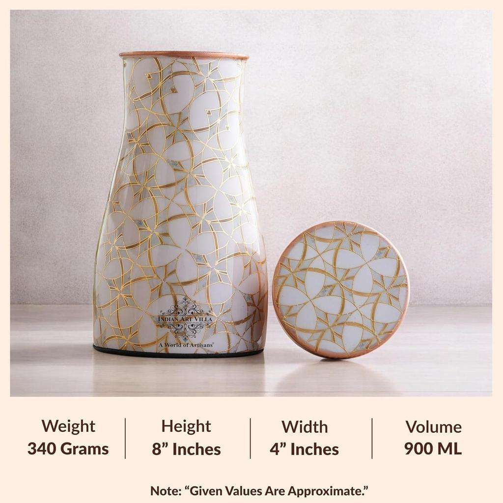Gold Block Print Copper Water Bedroom Bottle, Designer Copper Drinkware, Volume- 950 ML
