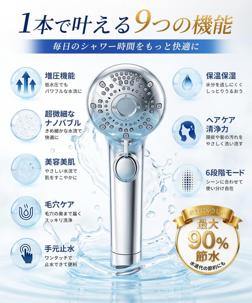 Shower Head with Water Increased Water Water 6 Water Flow Settings and High Pore Skin and Hair Easy Micro-nano Bubbles, Saving, Pressure, Shut-off,