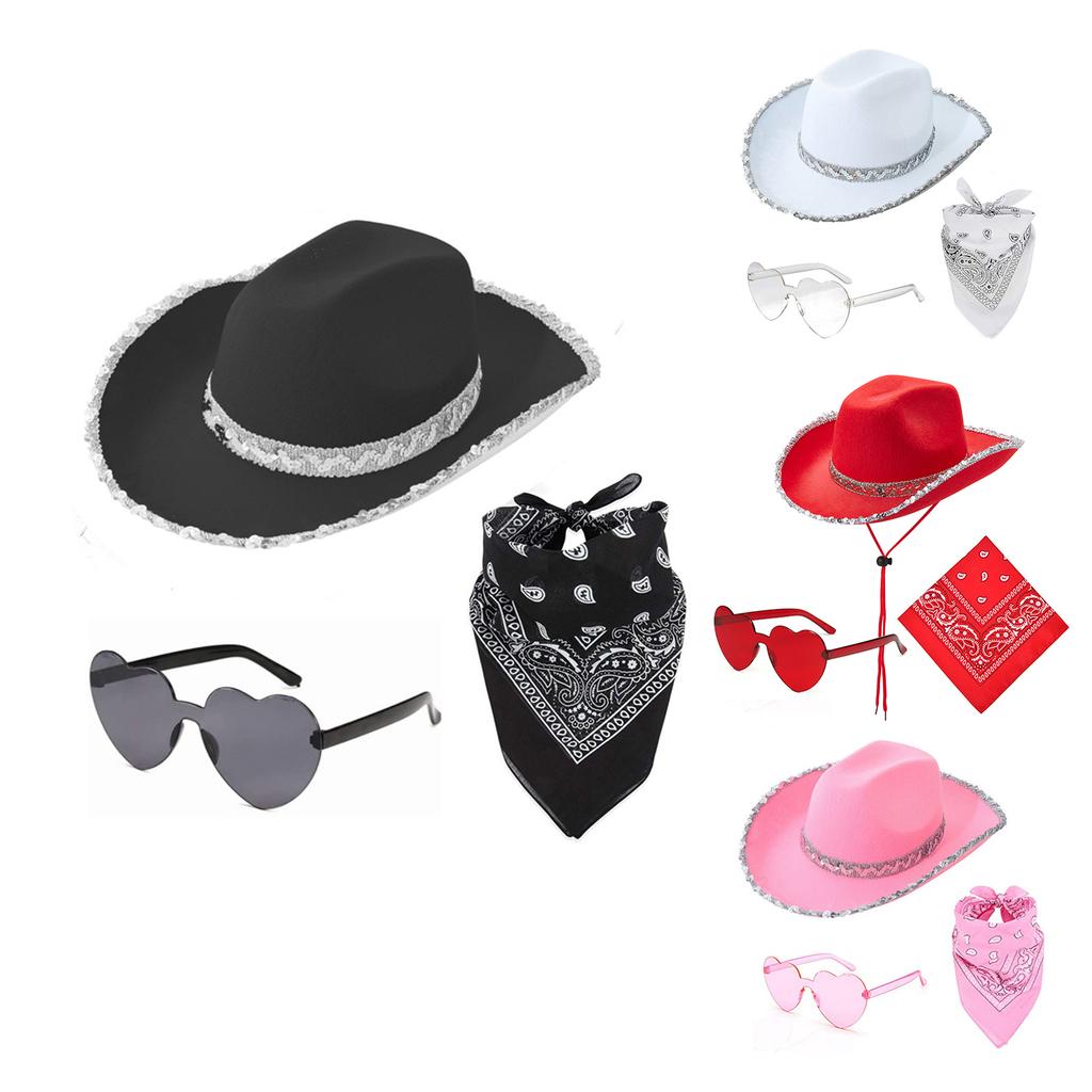Women Cowboy Hat Western Cowgirl Hat Wide Brim Top Hat Fashion Musical Festival Party Suit Bachelorette Party Costume