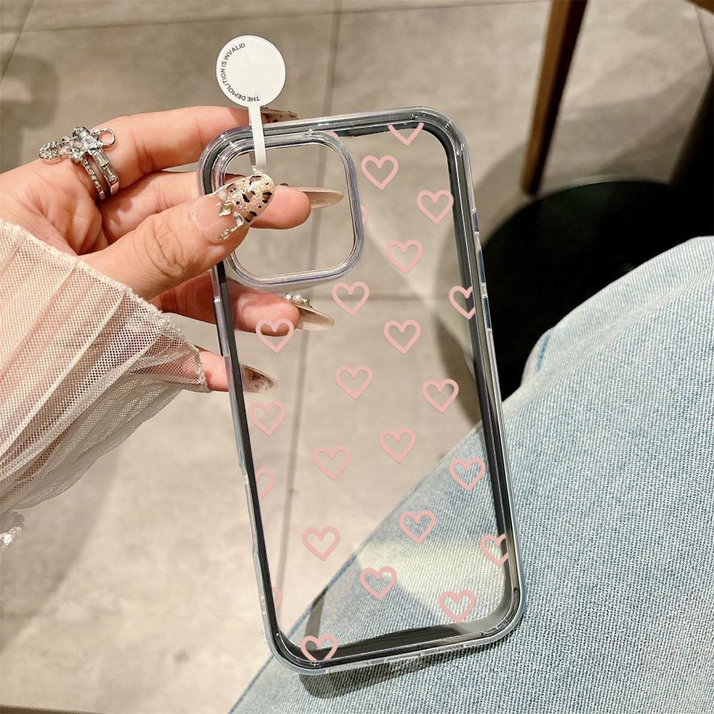 Love Heart Phone Case For iPhone 16 Pro Max Case iPhone 13 14 11 12 15 17 Pro Max 17 Air 2 IN 1 Transparent Soft Silicone Cover