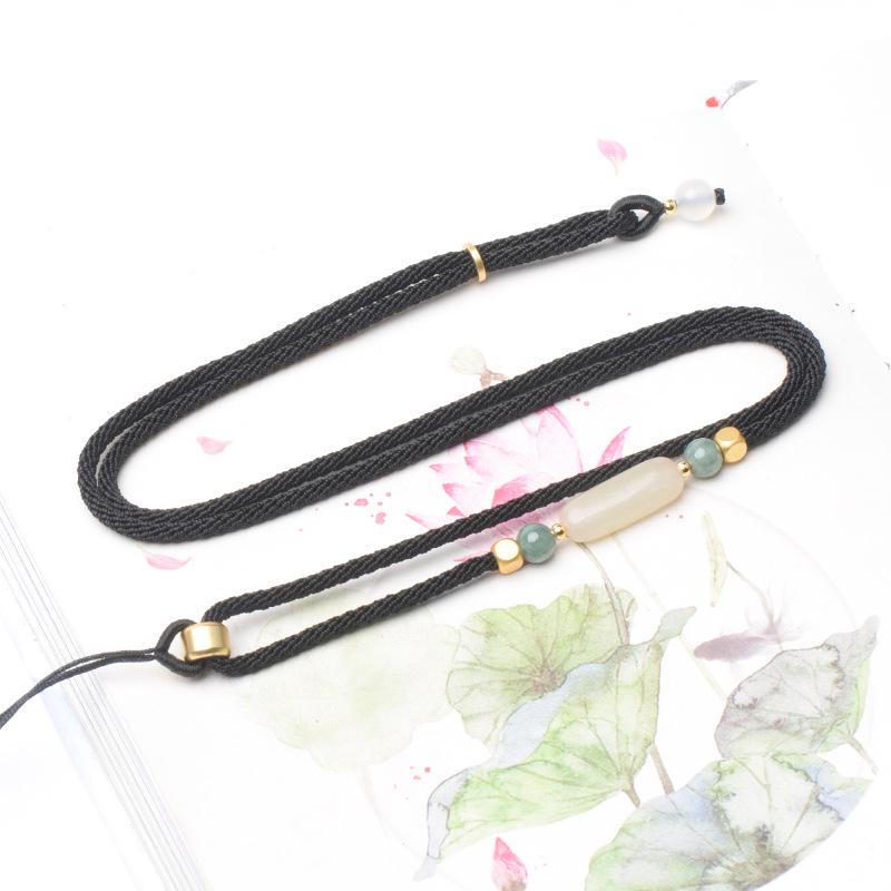 Hand-Woven Corn Rope Necklace with Jade Lanyard, Adjustable Alloy Buckle, Simple & Stylish Pendant