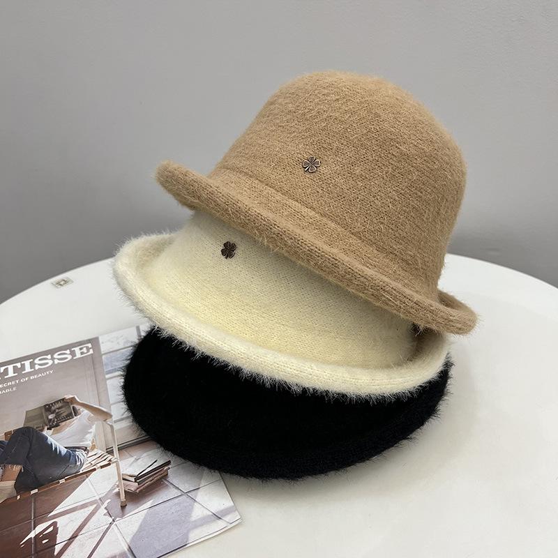 

Maruko head dome curled edge imitation mink top hat women s autumn and winter warm plush sense fashion basin hat tide M（56-58cm） хакі