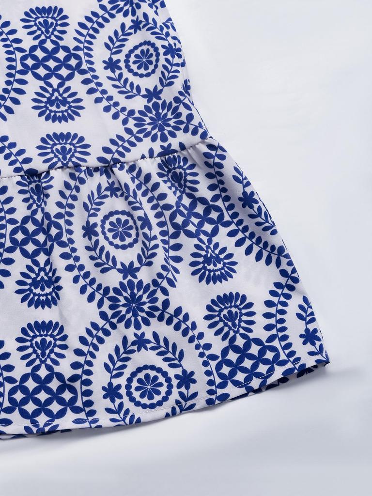 Summer 2026 Ethnic Style Spaghetti Strap Printed Backless Dress - Women's European & American Slit Waist-Cinching Dress