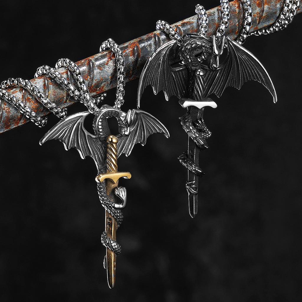 Dragon Slaying Sword Men Necklaces Stainless Steel Pendant Chain Women Punk Fashion Jewelry New Accessories Gifts