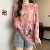 Chinese Style Ink Painting T-shirt Summer Thin Long Sleeve Women's Vintage Casual Loose Fashion Round Neck Pullovers